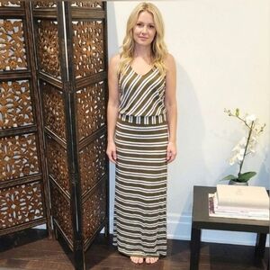 New Michael Stars Brown and White Striped Maxi Dress. Medium.